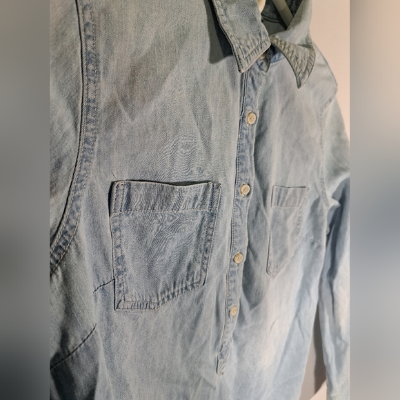 Merona Denim Long Sleeve Half Button Shirt Size Small - Picture 2 of 6